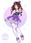  1girl blob bow brown_eyes brown_hair centi_(nimu) choker gradient_dress hair_bow hair_ornament highres indie_virtual_youtuber long_hair nimu_(vtuber) star_(symbol) star_hair_ornament thigh-highs v virtual_youtuber white_legwear 