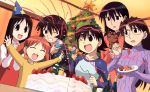  azumanga_daioh brown_eyes brown_hair cake cat christmas everyone food glasses hat kagura kasuga_ayumu long_hair mayaa mihama_chiyo mizuhara_koyomi orange_hair pastry raglan_sleeves sakaki short_twintails takino_tomo twintails 