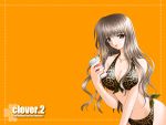  bikini breasts brown_hair cleavage clover clover_(game_cg) highres jewelry large_breasts long_hair necklace nishimata_aoi orange swimsuit wallpaper 