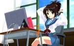   computer duplicate ponytail seifuku suzumiya_haruhi suzumiya_haruhi_no_yuuutsu  