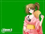  clover_(game_cg) fan green highres japanese_clothes nishimata_aoi paper_fan uchiwa wallpaper 