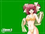  clover clover_(game_cg) green highres nishimata_aoi red_hair ribbon swimsuit towel twintails wallpaper 