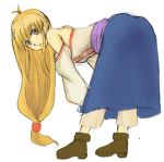  arc_the_lad arc_the_lad_ii bare_shoulders bent_over blonde_hair dress female hosi lieza long_hair solo yellow_eyes 
