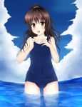  brown_hair flat_chest highres long_hair one-piece_swimsuit rennkuu school_swimsuit solo submerged swimsuit to_love-ru toloveru water yuuki_mikan 