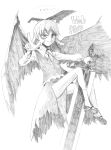 ex-rumia floating monochrome pointing rumia sketch smirk solo sword touhou traditional_media translated translation_request tsuji_kazuo weapon webclap wings 