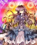  brown_hair colored_eyelashes dress eyelashes gradient_hair hijiri_byakuren light_smile long_hair multicolored_hair purple_hair scroll solo tatsuyoshi touhou yellow_eyes 