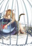  animal_ears bad_id ball brown_hair cage grey_eyes new_year rifsom solo tail tiger_ears tiger_tail 