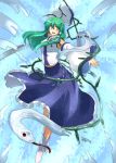 detached_sleeves frog gohei green_hair hair_ornament kochiya_sanae long_hair long_skirt skirt snake solo toro_(nightlord) toro_(pixiv) touhou yellow_eyes