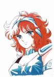  aquila_marin araki_shingo armor blue_eyes cleavage cloth female knights_of_the_zodiac redhead saint_seiya smile 