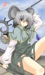  artist_request bad_id basket blush capelet censored disney dowsing_rod gomasamune grey_hair highres identity_censor jewelry mickey_mouse mouse mouse_ears mouse_tail nazrin pendant red_eyes short_hair sitting solo tail thighs touhou ufo 