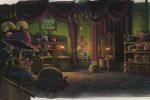  curtains dark feathers flower ghibli hat hat_flower howl_no_ugoku_shiro light mirror no_humans official_art painting picture room roomscape rose scan scene scenery studio_ghibli traditional_media 