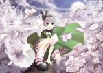  cherry_blossoms flower ghost hairband kaiko_(loftdip) katana konpaku_youmu konpaku_youmu_(ghost) mary_janes myon petals shoes short_hair silver_hair solo sword touhou weapon 