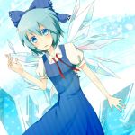  bad_id blue_eyes blue_hair bow cirno hair_bow ice nakaoka_naaka ribbon sgna short_hair solo torn_clothes touhou wings 