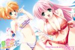  2girls beach bikini fujieda_koyuki fujieda_ryouko green_eyes large_breasts long_hair mama_love mamarabu orange_hair pink_hair short_twintails swimsuit twintails wide_hips 