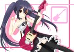  1girl black_hair brown_eyes don&#039;t_say_&quot;lazy&quot; don&#039;t_say_lazy dress guitar if_(asita) instrument k-on! long_hair nakano_azusa solo thigh-highs thighhighs twintails 
