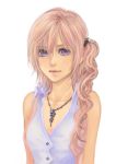  final_fantasy final_fantasy_xiii jewelry long_hair pendant pink_hair ponytail purple_eyes rinkumarimo serah_farron side_ponytail solo violet_eyes 