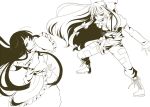  2girls fujiwara_no_mokou houraisan_kaguya long_hair looking_back monochrome rivals shirotsume smile touhou 