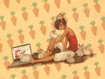  animal bad_id barefoot bunny carrot computer dark_skin ikezawa_kazuma laptop male rabbit short_hair sitting solo summer_wars tank_top urako_(39g) 