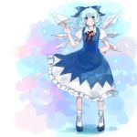  archa bad_id blue_eyes blue_hair cirno fairy hair_ribbon hand_on_hip ice ribbon solo touhou wings 