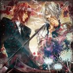  death_scythe_(spirit) dr_franken_stein flower glasses hina lee_sun_young male multiple_boys red_hair redhead silver_hair smoking soul_eater spider_lily 