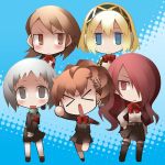  aegis blonde_hair blue_eyes bow brown_eyes brown_hair female_protagonist_(persona_3) hair_ornament hairpin kirijou_mitsuru kneehighs long_hair pantyhose persona persona_3 persona_3_portable red_eyes red_hair redhead ribbon school_uniform short_hair skirt socks takeba_yukari watabow yamagishi_fuuka 