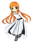  arrancar breasts chibi dress hair_ornament inoue_orihime long_hair orange_hair smile 