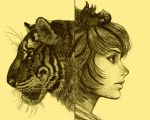  kobushi monochrome profile realistic solo symmetry tiger toramaru_shou touhou 