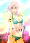  breasts final_fantasy final_fantasy_xiii lightning_(ff13) lightning_farron long_hair midriff navel p-kana pink_hair solo swimsuit 