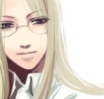  blue_eyes close-up glasses hellsing integra_hellsing long_hair lowres simple_background smile solid&amp;etc solo 