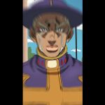  +_+ 1boy beard black_eyes bright_pupils closed_mouth dark-skinned_male dark_skin day enrico_pucci facial_hair grandguerrilla jacket jojo_no_kimyou_na_bouken looking_at_viewer male_focus motion_blur outdoors pillarboxed purple_headwear purple_jacket solo stone_ocean white_hair white_pupils william_knight 