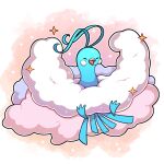  absurdres altaria artist_name bird commentary facing_viewer highres open_mouth outline pink_background pokemon pokemon_(creature) sevi_(seviyummy) sparkle watermark white_outline 