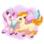  absurdres artist_name brown_eyes full_body galarian_form galarian_ponyta highres looking_at_another no_humans outline pink_background pink_eyes pokemon pokemon_(creature) ponyta sevi_(seviyummy) sparkle watermark white_background white_outline 
