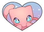  artist_name blue_eyes commentary english_commentary grey_background hands_up heart highres looking_at_viewer mew mythical_pokemon outline pokemon pokemon_(creature) sevi_(seviyummy) solo sparkle watermark white_outline 