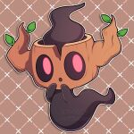  :o absurdres brown_background commentary full_body hands_up highres looking_at_viewer no_humans outline phantump pokemon pokemon_(creature) red_eyes sevi_(seviyummy) white_outline 
