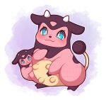  :3 artist_name baby blue_eyes blush highres horns looking_at_viewer miltank outline pink_background pokemon pokemon_(creature) sevi_(seviyummy) smile watermark white_background white_outline 