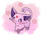  artist_name closed_mouth commentary english_commentary espeon forked_tail full_body highres looking_up no_humans outline paw_up pink_eyes pokemon pokemon_(creature) sevi_(seviyummy) smile standing star_(symbol) tail watermark white_outline 