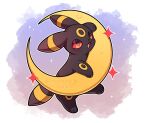  commentary crescent_moon full_body gradient gradient_background highres moon multicolored multicolored_background no_humans open_mouth outline pink_background pokemon pokemon_(creature) purple_background red_eyes sevi_(seviyummy) solo sparkle sparkle_background symbol-only_commentary umbreon white_background white_outline 