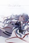  1girl 364_holidays absurdres ayanami_rei bangs bodysuit breasts eyebrows_visible_through_hair highres knee_up long_hair looking_at_viewer lying neon_genesis_evangelion on_back red_eyes red_ribbon ribbon skin_tight skindentation small_breasts solo white_hair 