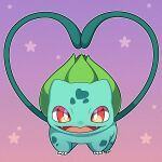  absurdres bulbasaur commentary commission english_commentary fangs gradient gradient_background heart highres looking_at_viewer open_mouth outline pink_background pokemon pokemon_(creature) red_eyes sevi_(seviyummy) smile solo standing watermark white_outline 