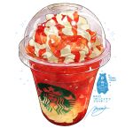  bear commentary_request cream cup disposable_cup drink food_focus highres momiji_mao no_humans original signature simple_background sparkle starbucks starbucks_siren translation_request white_background 