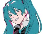  1girl bad_id bad_twitter_id blue_eyes blue_hair hatsune_miku looking_at_viewer portrait sanpaku simple_background smile solo twintails vocaloid white_background yp_(pypy_5_) 