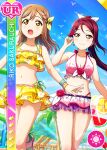  bikini blush brown_eyes character_name kunikida_hanamaru long_sleeves love_live! love_live!_school_idol_festival love_live!_sunshine!! redhead sakurauchi_riko smile 