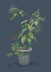  absurdres commentary dated grey_background highres katakai leaf no_humans original plant potted_plant simple_background still_life 