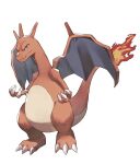  absurdres charizard claws closed_mouth fang fire flame full_body highres no_humans odd_(hin_yari) pokemon pokemon_(creature) simple_background solo standing white_background 