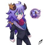  braid formal horns imrqueso kindred_(league_of_legends) lamb_(league_of_legends) league_of_legends purple_hair spirit_blossom_kindred suit suit_jacket wolf 