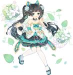  1girl ark_order bangs bare_shoulders black_bow black_hair blue_bow blue_footwear bow bug butterfly butterfly_wings detached_collar detached_sleeves dress energy_wings flat_chest flower footwear_bow frilled_sleeves frills full_body gold_trim green_bow green_dress green_eyes green_wings hair_bow hair_flower hair_ornament hairclip leaf leizu_(ark_order) long_hair long_sleeves multicolored multicolored_clothes multicolored_dress official_art shoes solo sparkle tachi-e thigh-highs transparent_background tsukimi_(xiaohuasan) twintails very_long_hair white_bow white_dress white_flower white_legwear wings 