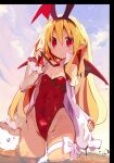  1girl blonde_hair breasts commentary_request demon_wings disgaea earrings flonne flonne_(fallen_angel) hair_between_eyes hairband highleg jewelry leotard long_hair looking_at_viewer makai_senki_disgaea miyakawa106 partially_submerged pointy_ears red_eyes red_hairband red_ribbon ribbon solo thigh_bow thigh_ribbon undone_neckwear water wet white_robe wings 