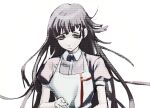  1girl apron bangs closed_mouth danganronpa_(series) danganronpa_2:_goodbye_despair english_text facing_viewer flat_color highres kyandii limited_palette long_hair messy_hair mole mole_under_eye puffy_short_sleeves puffy_sleeves short_sleeves simple_background sketch solo tsumiki_mikan upper_body white_background 