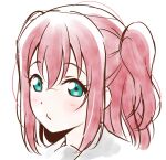  1girl anibache bangs birthday blush commentary eyebrows_visible_through_hair green_eyes kurosawa_ruby looking_at_viewer love_live! love_live!_sunshine!! medium_hair portrait redhead sidelocks solo two_side_up white_background 