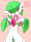  1girl :3 absurdres bangs blush blush_stickers bob_cut bright_pupils capelet closed_mouth clothed_pokemon colored_skin commentary_request cowboy_shot flat_chest gardevoir green_hair green_skin hair_between_eyes half-closed_eye hands_up happy heart highres lifted_by_self looking_at_viewer m3_(gardevoir_m3) mouth_hold multicolored multicolored_skin pink_background pink_trim pokemon pokemon_(creature) pokemon_(game) pokemon_unite red_eyes short_hair simple_background smile solo speech_bubble spoken_heart standing two-tone_skin uneven_eyes white_capelet white_pupils white_skin 